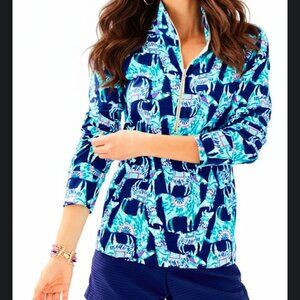 Lilly Pulitzer XS Upf 50+ Popover in Navy Alpaca Print Women's